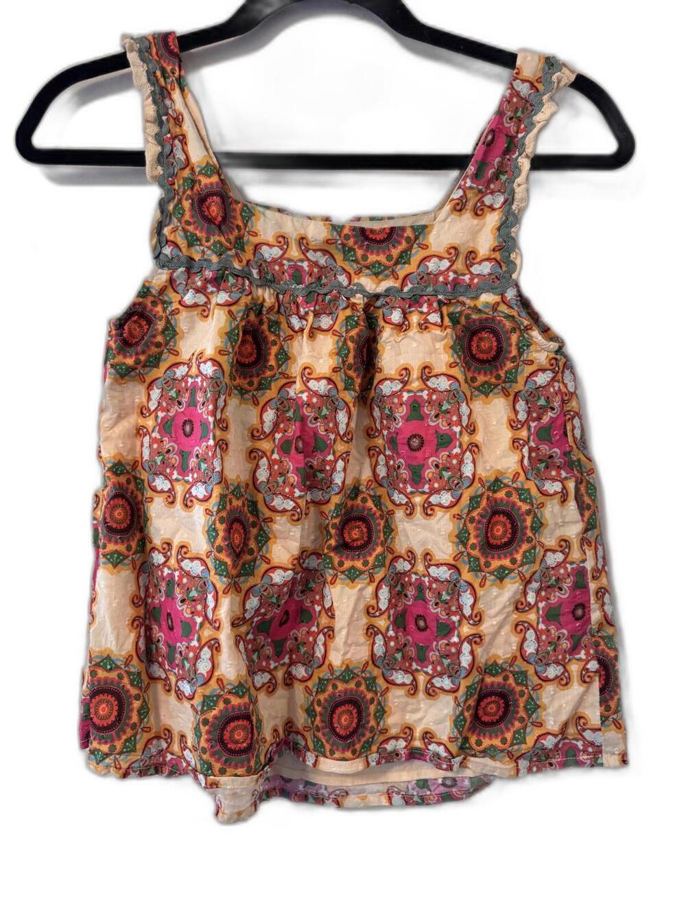 Anthropologie Letimeke Abstract Ruffled Cotton Tank Size 2